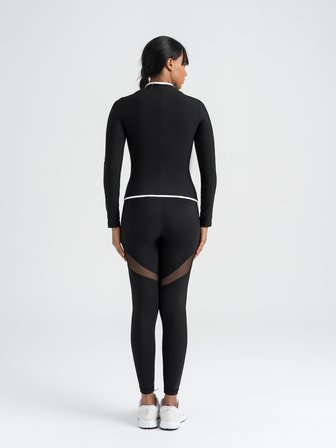 Lineedge Zip Beyaz Biyeli Siyah Uzun Kollu Spor Ceket