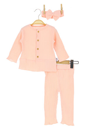 Kız Bebek Takım Bandanalı Düğmeli