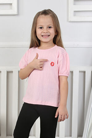 Kız Çocuk T-Shirt Papatya Nakışlı
