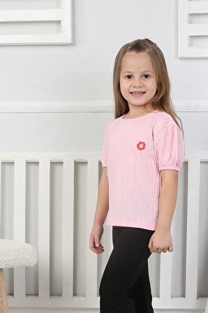 Kız Çocuk T-Shirt Papatya Nakışlı
