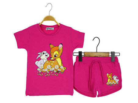 Kız Çocuk Şortlu Takım Tavşan Ceylan Baskılı