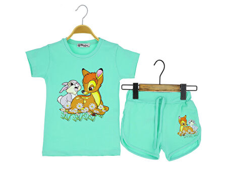 Kız Çocuk Şortlu Takım Tavşan Ceylan Baskılı