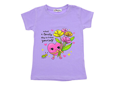 Kız Çocuk T-Shirt Kalp Çiçek Baskılı