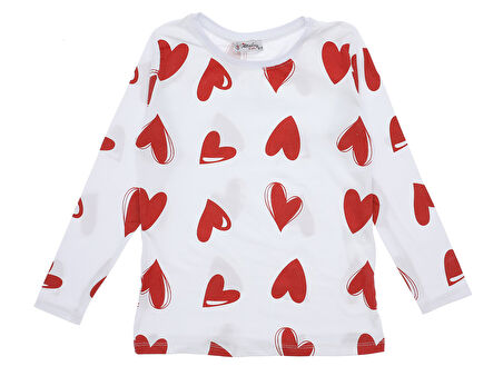 Kız Çocuk Bluz Kalp Baskılı