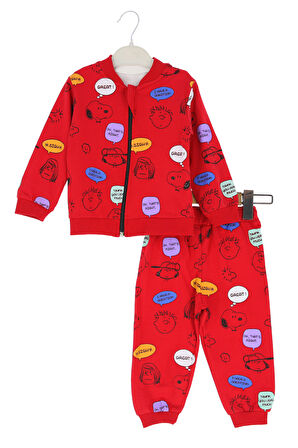 Erkek Bebek Takım Fermuarlı Üç Parçalı Snoopy Baskılı