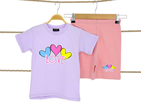 Kız Çocuk İkili  Takım Kalp Love Baskılı