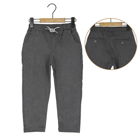 Erkek Çocuk Okul Pantolonu Gabardin Beli Lastikli İpli Gri Renk
