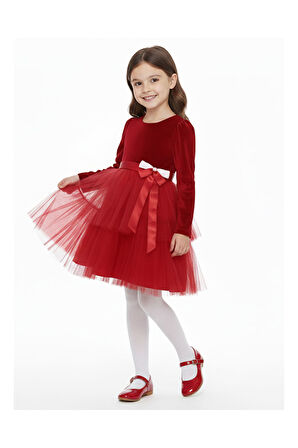 Kız Çocuk Elbise  Kadife Kumaş , Noellik Elbise