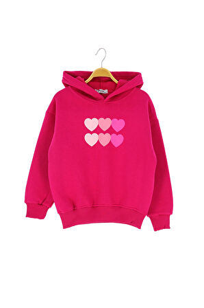 Kız Çocuk Sweat Kalp Baskılı Şardonlu Kışlık