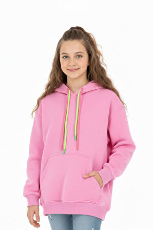 kız çocuk sweatshirt kışlık  şardonlu cepli kapüşonlu