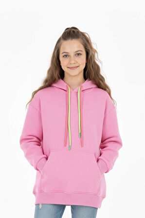 kız çocuk sweatshirt kışlık  şardonlu cepli kapüşonlu