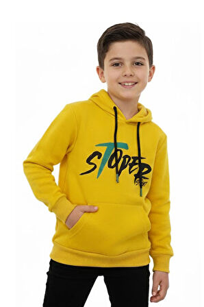 Erkek Çocuk Sweatshirt Kapüşonlu Baskılı 3 İplik Şardonlu