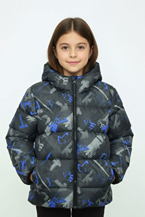 Erkek/Kız Çocuk Çıkabilir Kapüşonlu Su ve Rüzgar Geçirmez Cepli Kışlık Şişme Mont