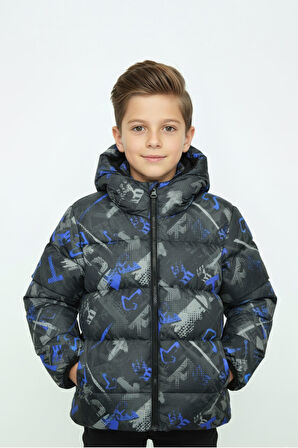 Erkek/Kız Çocuk Çıkabilir Kapüşonlu Su ve Rüzgar Geçirmez Cepli Kışlık Şişme Mont