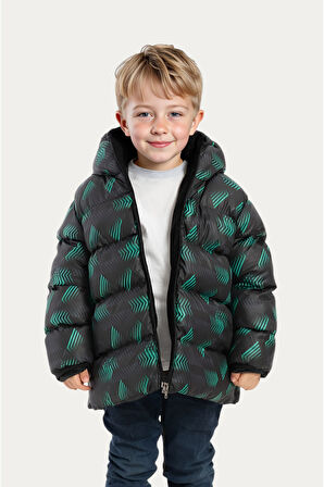 Erkek/Kız Çocuk Kapüşonlu Su ve Rüzgar Geçirmez Cepli Kışlık Şişme Mont