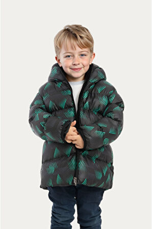 Erkek/Kız Çocuk Kapüşonlu Su ve Rüzgar Geçirmez Cepli Kışlık Şişme Mont