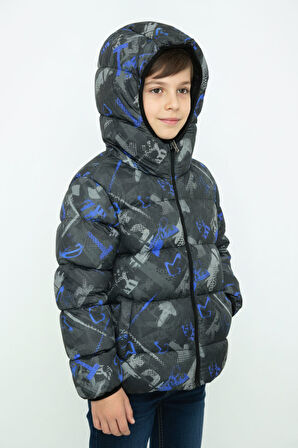 Erkek/Kız Çocuk Kapüşonlu Su ve Rüzgar Geçirmez Cepli Kışlık Şişme Mont