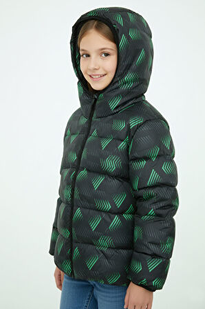 Erkek/Kız Çocuk Çıkabilir Kapüşonlu Su ve Rüzgar Geçirmez Cepli Kışlık Şişme Mont