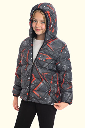 Erkek/Kız Çocuk Kapüşonlu Su ve Rüzgar Geçirmez Cepli Kışlık Şişme Mont