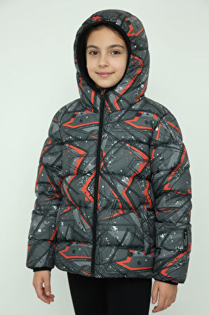 Erkek/Kız Çocuk Kapüşonlu Su ve Rüzgar Geçirmez Cepli Kışlık Şişme Mont