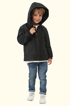 Erkek/Kız Çocuk Kapüşonlu Su ve Rüzgar Geçirmez Cepli Kışlık Yağmurluk