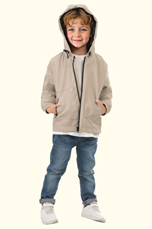 Erkek/Kız Çocuk Kapüşonlu Su ve Rüzgar Geçirmez Cepli Kışlık Yağmurluk