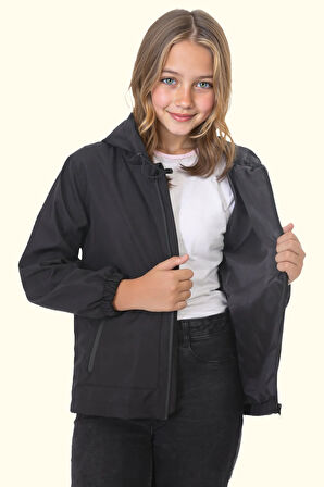 Erkek/Kız Çocuk Kapüşonlu Su ve Rüzgar Geçirmez Cepli Kışlık Yağmurluk