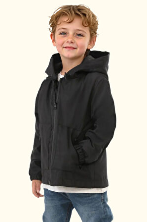 Erkek/Kız Çocuk Kapüşonlu Su ve Rüzgar Geçirmez Cepli Kışlık Yağmurluk