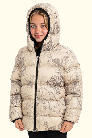 Erkek/Kız Çocuk Kapüşonlu Su ve Rüzgar Geçirmez Cepli Kışlık Şişme Mont