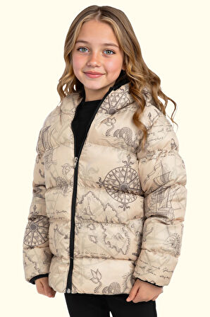 Erkek/Kız Çocuk Kapüşonlu Su ve Rüzgar Geçirmez Cepli Kışlık Şişme Mont