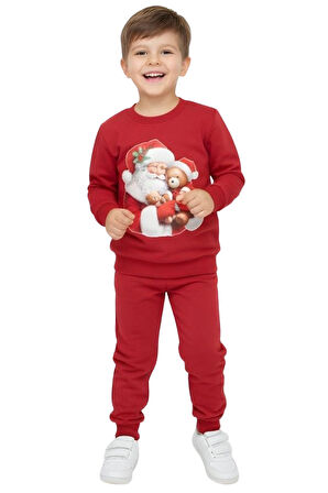 Kız ve Erkek İçin Noellik Takım Baskılı Şardonlu Kışlık