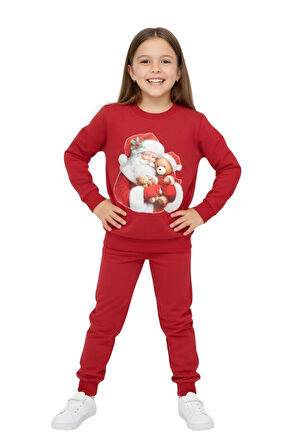 Kız ve Erkek İçin Noellik Takım Baskılı Şardonlu Kışlık