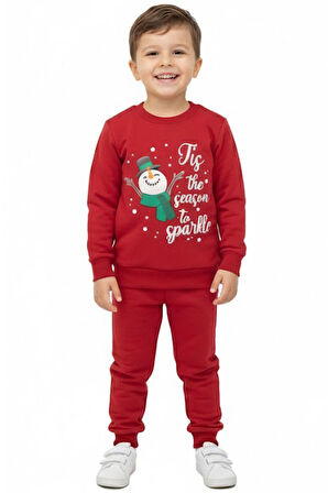 Kız ve Erkek İçin Noellik Takım Baskılı Şardonlu Kışlık