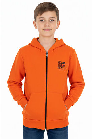 Erkek çocuk hırka 2 iplik şordonlu baskılı kapüşonlu