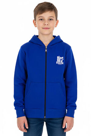 Erkek çocuk hırka 2 iplik şordonlu baskılı kapüşonlu