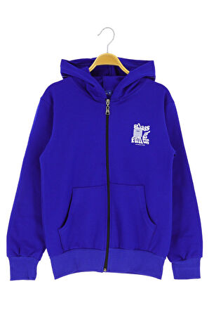 Erkek çocuk hırka 2 iplik şordonlu baskılı kapüşonlu