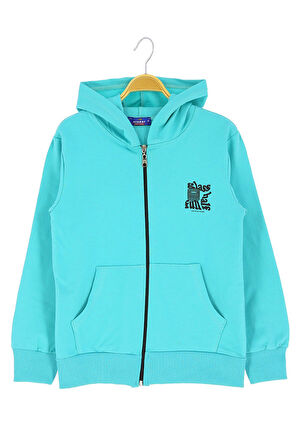 Erkek çocuk hırka 2 iplik şordonlu baskılı kapüşonlu