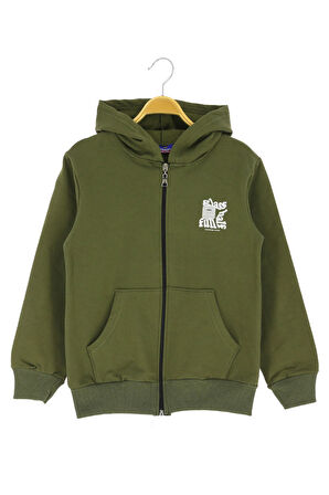 Erkek çocuk hırka 2 iplik şordonlu baskılı kapüşonlu