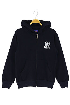 Erkek çocuk hırka 2 iplik şordonlu baskılı kapüşonlu