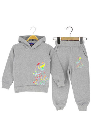Erkek Çocuk Eşofman Takım Dinozor Baskılı Şardonlu Kışlık