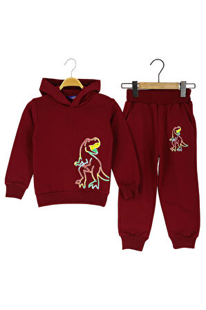 Erkek Çocuk Eşofman Takım Dinozor Baskılı Şardonlu Kışlık