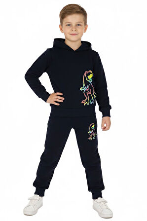 Erkek Çocuk Eşofman Takım Dinozor Baskılı Şardonlu Kışlık