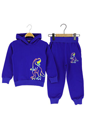 Erkek Çocuk Eşofman Takım Dinozor Baskılı Şardonlu Kışlık