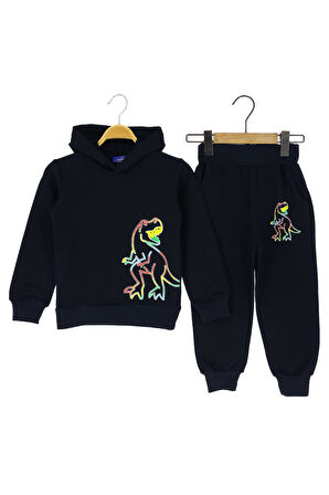 Erkek Çocuk Eşofman Takım Dinozor Baskılı Şardonlu Kışlık