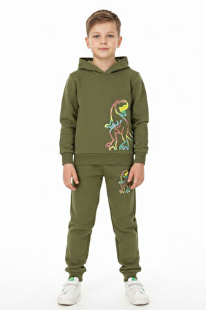 Erkek Çocuk Eşofman Takım Dinozor Baskılı Şardonlu Kışlık