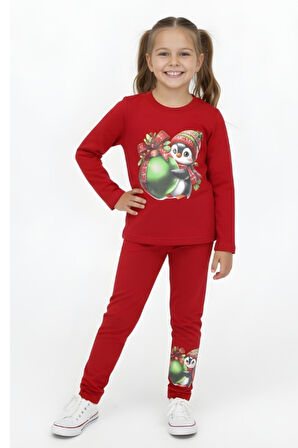 Kız Çocuk Noellik Takım Baskılı 2 İplik Şardonlu Noellik