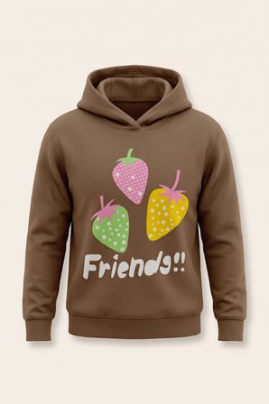 Kız Çocuk Sweatshirt Çilek Baskılı 3 iplik Polarlı Şardonlu %100 Pamuk