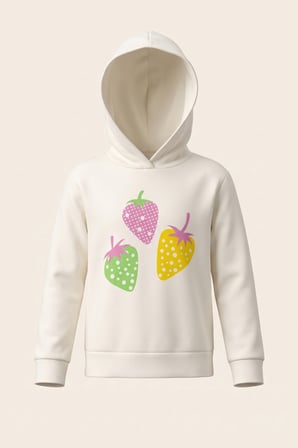 Kız Çocuk Sweatshirt Çilek Baskılı 3 iplik Polarlı Şardonlu %100 Pamuk