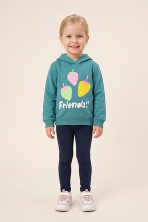Kız Çocuk Sweatshirt Çilek Baskılı 3 iplik Polarlı Şardonlu %100 Pamuk