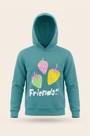 Kız Çocuk Sweatshirt Çilek Baskılı 3 iplik Polarlı Şardonlu %100 Pamuk